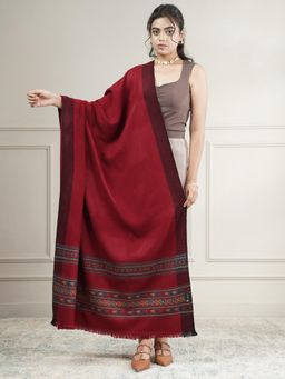 Zamour - Plain Woolen Shawl with Kullu Border - Maroon