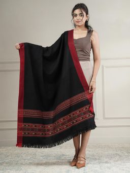 Zamour - Plain Woolen Shawl with Kullu Border - Black