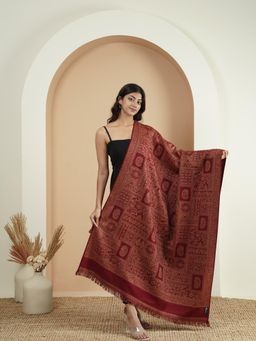Zamour - Kani Geometric Woven Kashmiri Shawl - Maroon