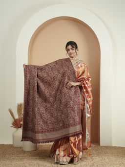 Zamour - Woven Paisley Jaal Kani Shawl - Beige