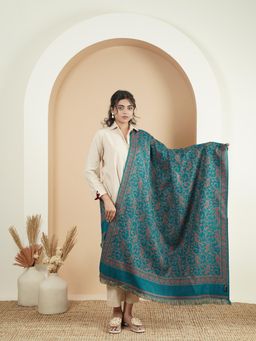 Zamour - Woven Paisley Jaal Kani Shawl - Blue