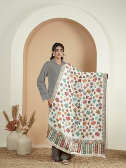 Zamour - Multicolour All-Over Chinar Woven Shawl - White