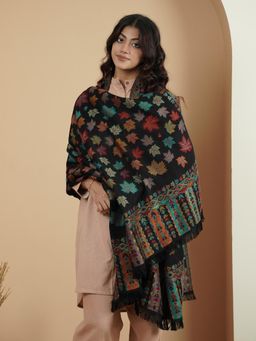 Zamour - Multicolour All-Over Chinar Woven Shawl - Black
