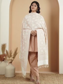 Zamour - Reversible Floral Jaal Woolen Shawl - White