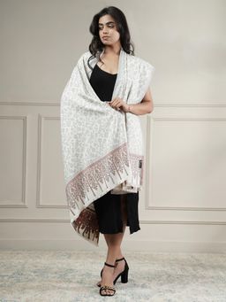 Zamour - Kani Weave Floral Shawl White - White