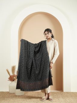 Zamour - Kani Weave Floral Shawl White - Black