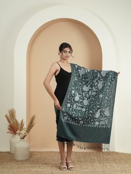Zamour - Floral Jaal Aari Embroidery Stole - Grey