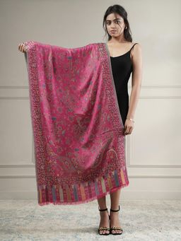 Zamour - Floral Kani Woven Winter Stole - Pink