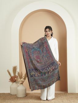 Zamour - Kani Woven Darbar Design Winter Stole - Multi-Color