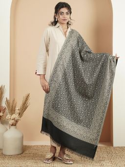 Zamour - Kani Woven Floral Jaal Woolen Stole - Black