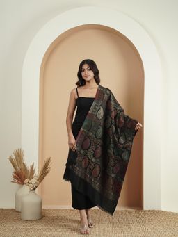 Zamour - Kani Woven Floral Paisley Zari Stole - Black