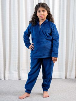 FEATHERS CLOSET - Navy Blue Super Soft Kids Unisex Woollen Sweatshirt with Joggers