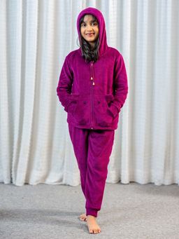 FEATHERS CLOSET - Wine Super Soft Kids Unisex Woollen Hoodie and Joggers
