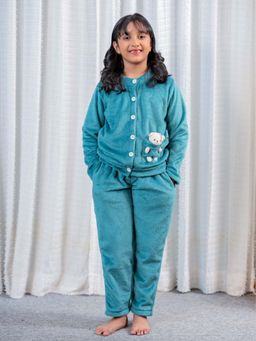 FEATHERS CLOSET - Aqua Super Soft Kids Unisex Woollen Cardigan Shirt and Pant