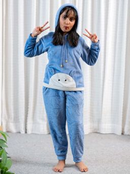 FEATHERS CLOSET - Light Blue Super Soft Kids Unisex Woollen 3D Ear Hoodie with Joggers