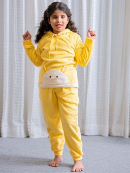 FEATHERS CLOSET - Pastel Yellow Super Soft Kids Unisex Woollen 3D Ear Hoodie with Joggers