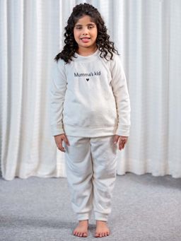 FEATHERS CLOSET - White Super Soft Unisex Kids Woollen Sweatshirt with Joggers