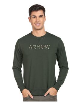 Arrow Sports - Men Dark Olive Crew Neck Embroidered Sweatshirt