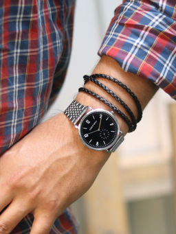 Joker and Witch - Joker & Witch Black Warlock Silver Watch With Bracelet Stack (Set of 2)