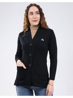 Monte Carlo - Black Women Regular Fit Solid V Neck Full Sleeve Cardigan