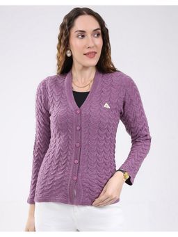 Monte Carlo - Purple Women Regular Fit Self Design V Neck Full Sleeve Cardigan