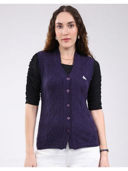 Monte Carlo - Purple Women Regular Fit Self Design V Neck Sleeveless Cardigan