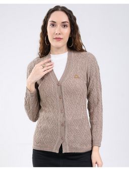 Monte Carlo - Brown Women Regular Fit Self Design V Neck Full Sleeve Cardigan