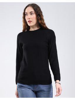 Rock.it - Black Women Regular Fit Solid Round Neck Full Sleeve Pullover Sweater