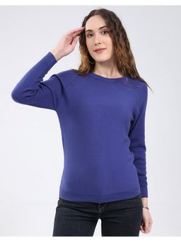 Rock.it - Blue Women Regular Fit Solid Round Neck Full Sleeve Pullover Sweater