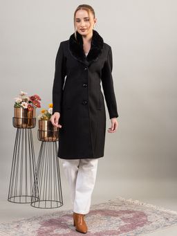 TWENTY ME - Women Black Color Shawl Neck Coat