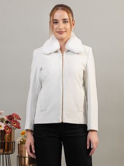 TWENTY ME - Women White Color Collar Neck Coat