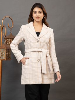 TWENTY ME - Women Off White Color Full Sleeve Coat with Belt