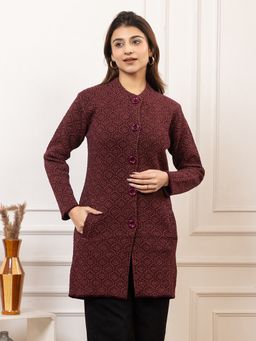 TWENTY ME - Maroon Color Full Sleeve Long Cardigan