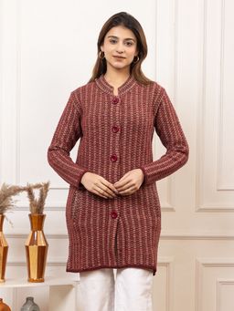 TWENTY ME - Maroon Color Full Sleeve Long Cardigan