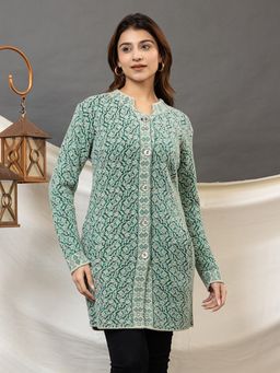TWENTY ME - Green Color Full Sleeve Long Cardigan