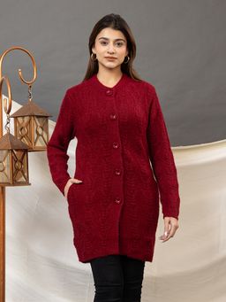 TWENTY ME - Women Maroon Color Full Sleeve Long Cardigan