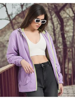 Bewakoof - Women Purple Oversized Hooded Windcheater Jacket