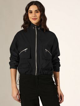 SHOWOFF - Women Edition Black Utility Pocket Bomber Jacket