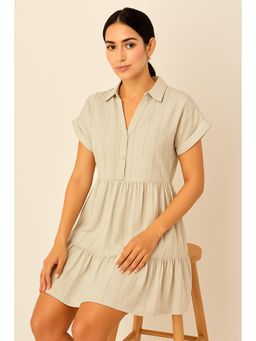NOBARR - Women Light Grey Viscose Cotton Linen Blend A-Line Mini Dress