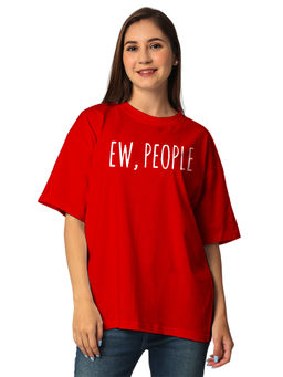 Status Mantra - Red Women Pure Cotton Round Neck Casual Half Sleeves Oversized T-Shirt
