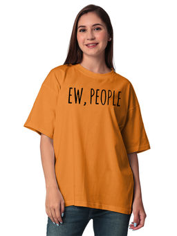 Status Mantra - Mustard Women Pure Cotton Round Neck Casual Half Sleeves Oversized T-Shirt