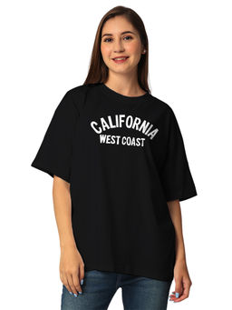 Status Mantra - Black Women Pure Cotton Round Neck Half Sleeves Oversized T-Shirt