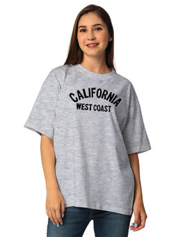 Status Mantra - Grey Women Pure Cotton Round Neck Half Sleeves Oversized T-Shirt