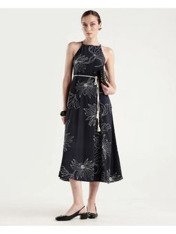 RAREISM - Black Women A-Line Dress with Belt