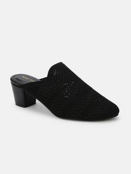 Marc Loire - Women Black Knitted Round Toe Block Heels