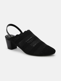 Marc Loire - Women Black Knitted Round Toe Block Heels