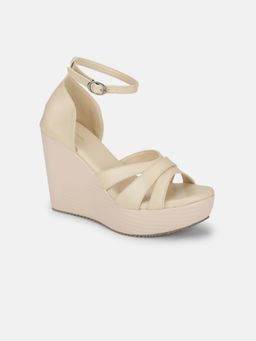 Marc Loire - Women Cream Buckle Straps Wedge Heels