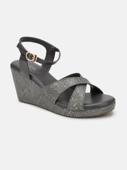 Marc Loire - Women Dark Grey Double Straps Wedge Heels