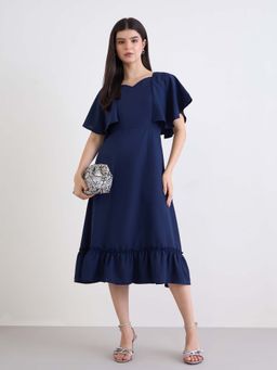 Styli - Women Plain Solid Sweetheart Neck Half Sleeves A-Line Dress