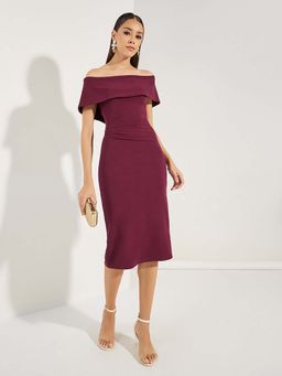 Styli - Women Plain Off Shoulder Bodycon Dress